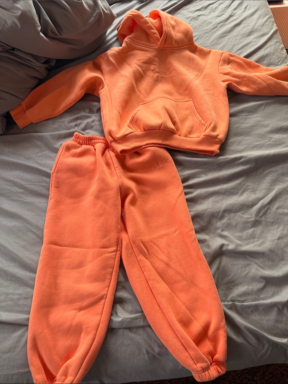 Kids Cozy Orange Comfrt Fleece Hoodie and  Sweatpants